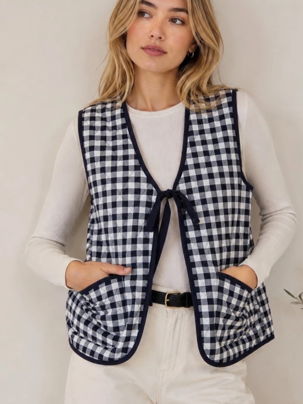 Free People claudine quilted gingham vest in navy